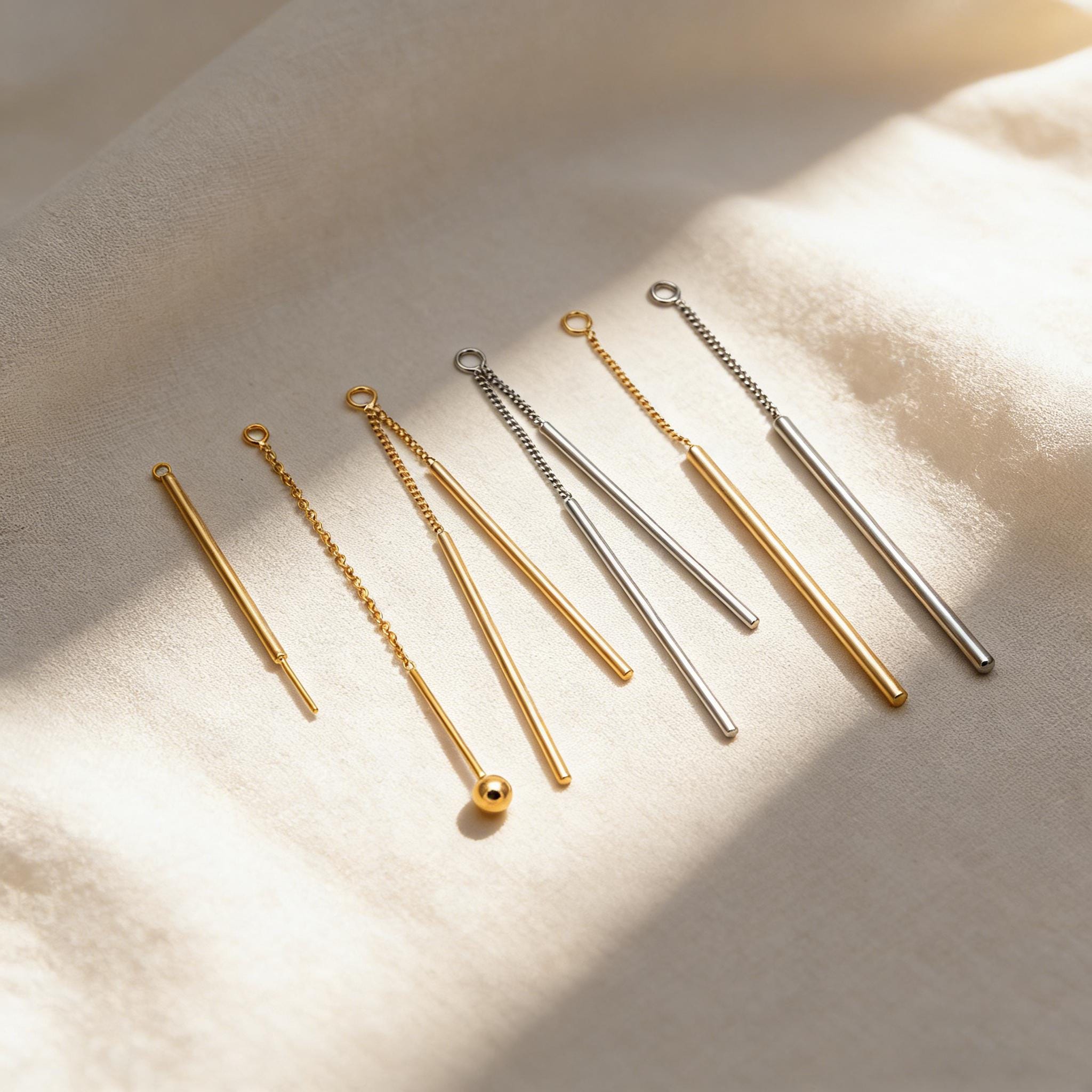 10pcs Gold/ Silver Tone Long Bar Charms , Gold/ Rhodium plated Brass Stick Pendants (GB-1279)